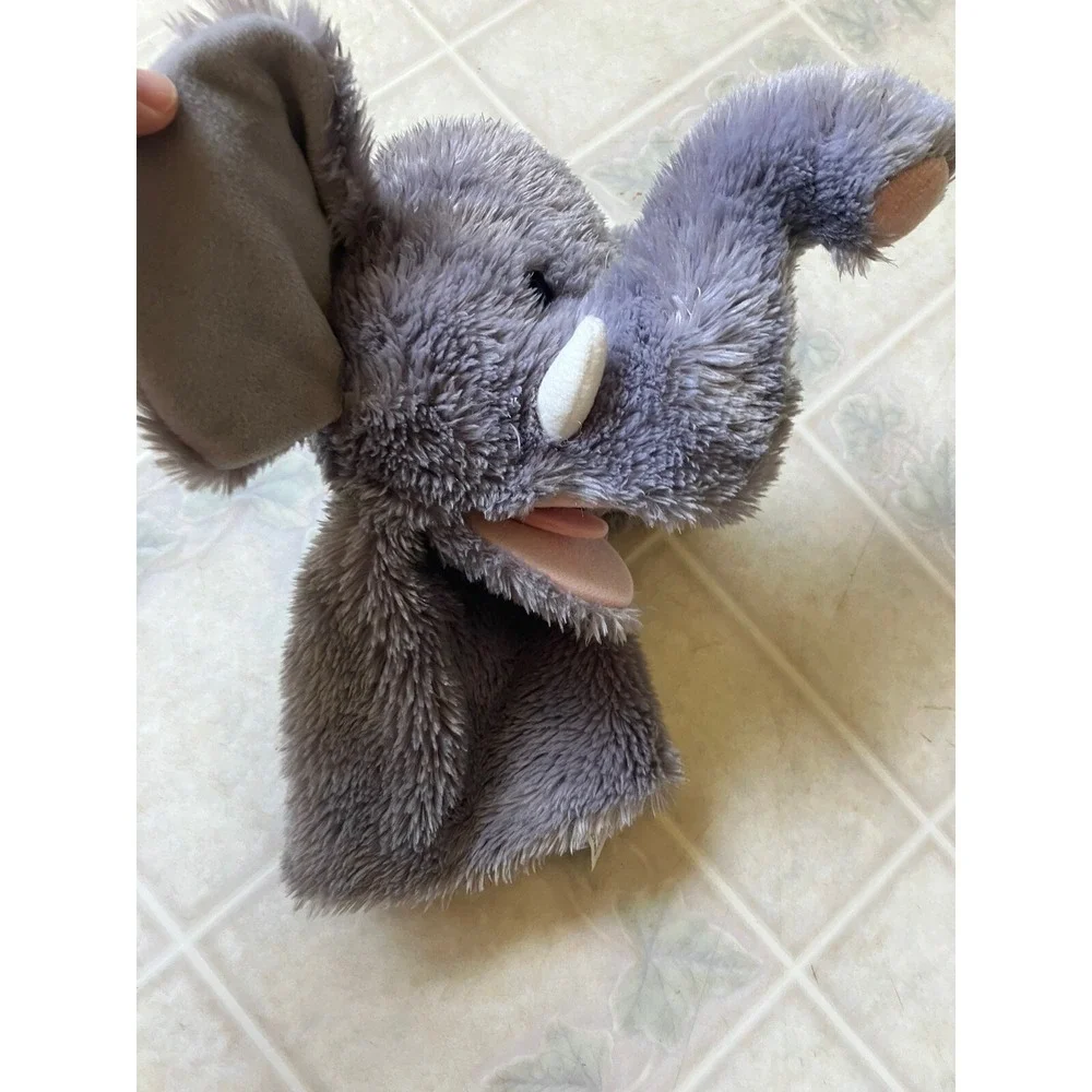 Aurora Elephant Hand Puppet Plush Stuffed Animal Toy Gray